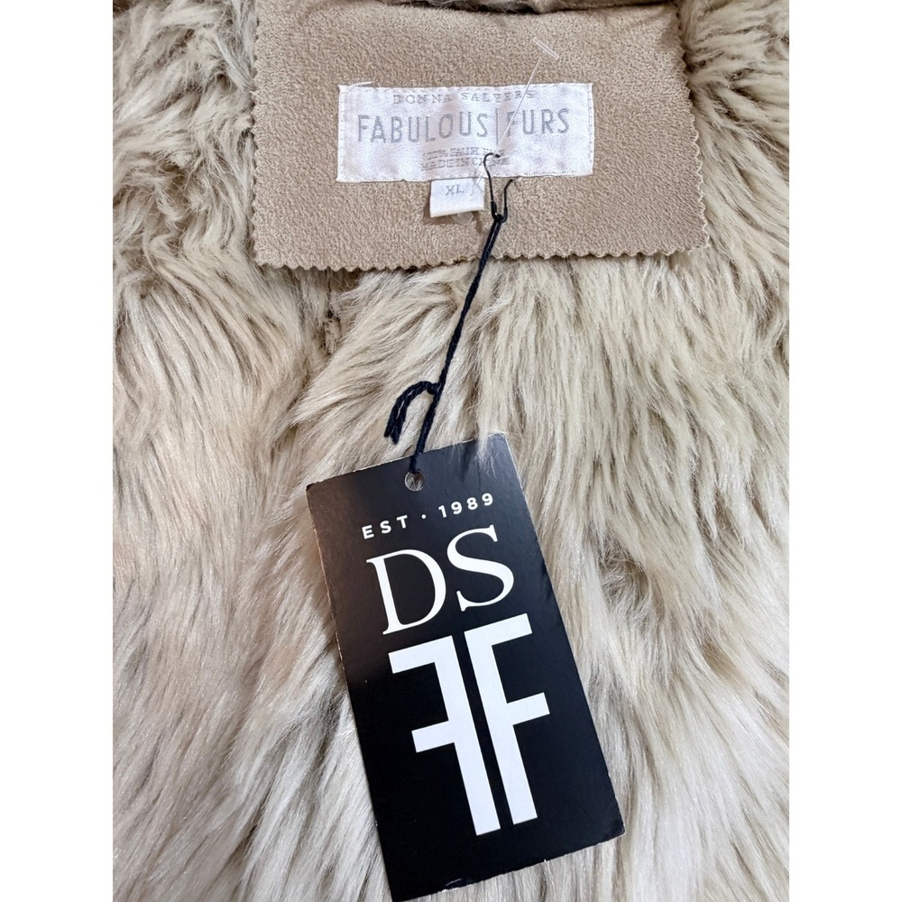 NWT‎ Donna Salyers Fabulous Furs Sand Faux Suede Fur Trim Draped Coat XL NEW - Picture 4 of 13